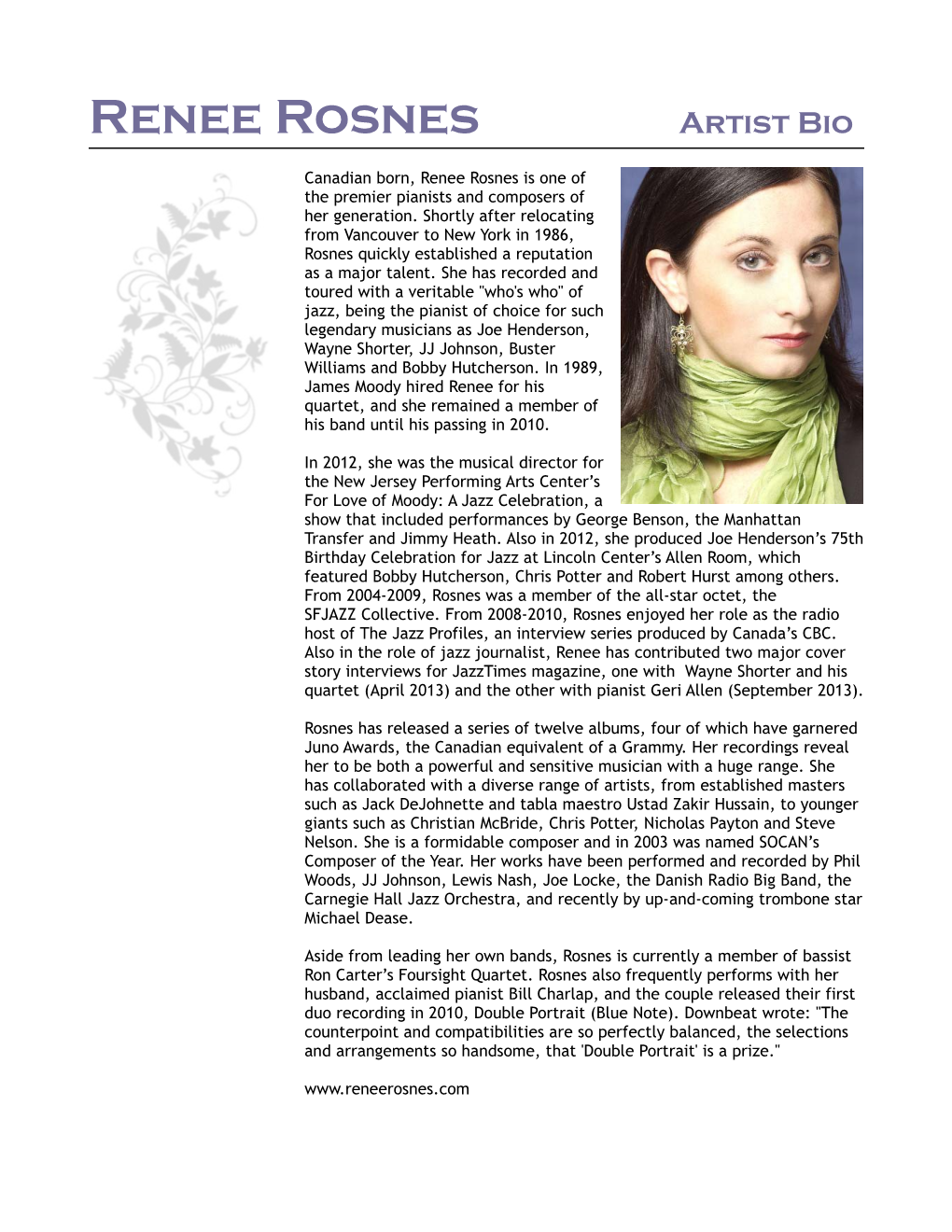 Renee Rosnes Artist Bio