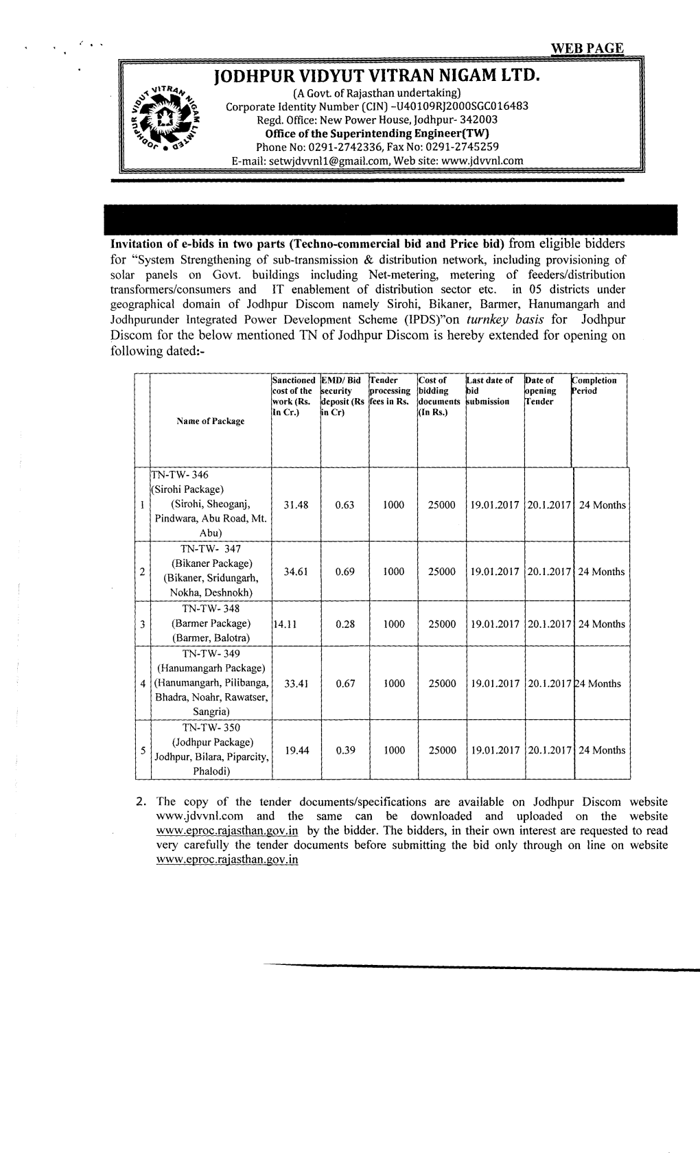 JODHPUR VIDYUT VITRAN NIGAM LTD. (A Govt