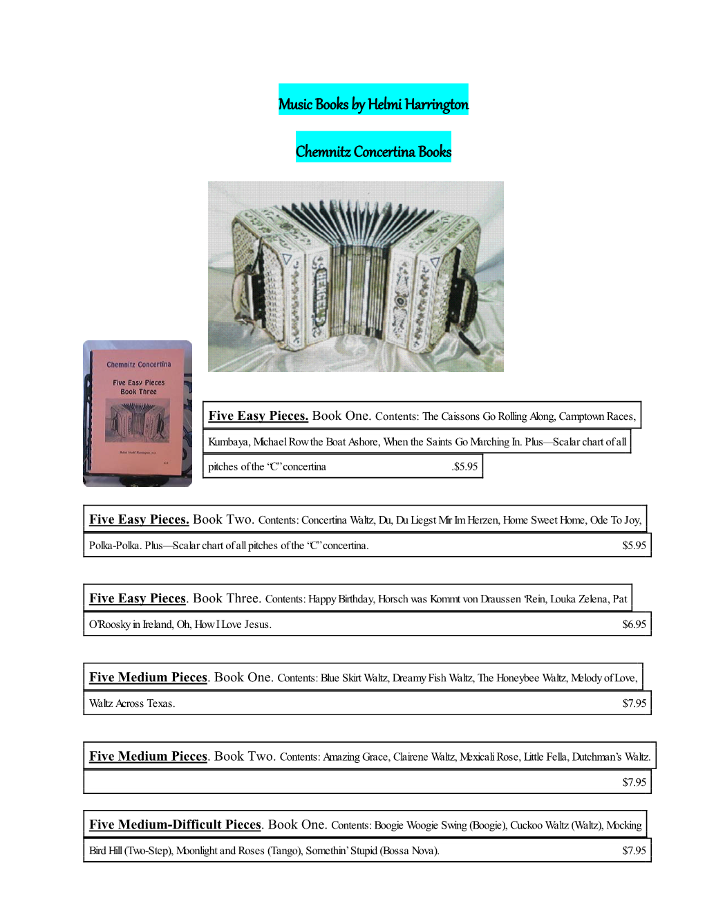 Music Books by Helmi Harrington Chemnitz Concertina Books