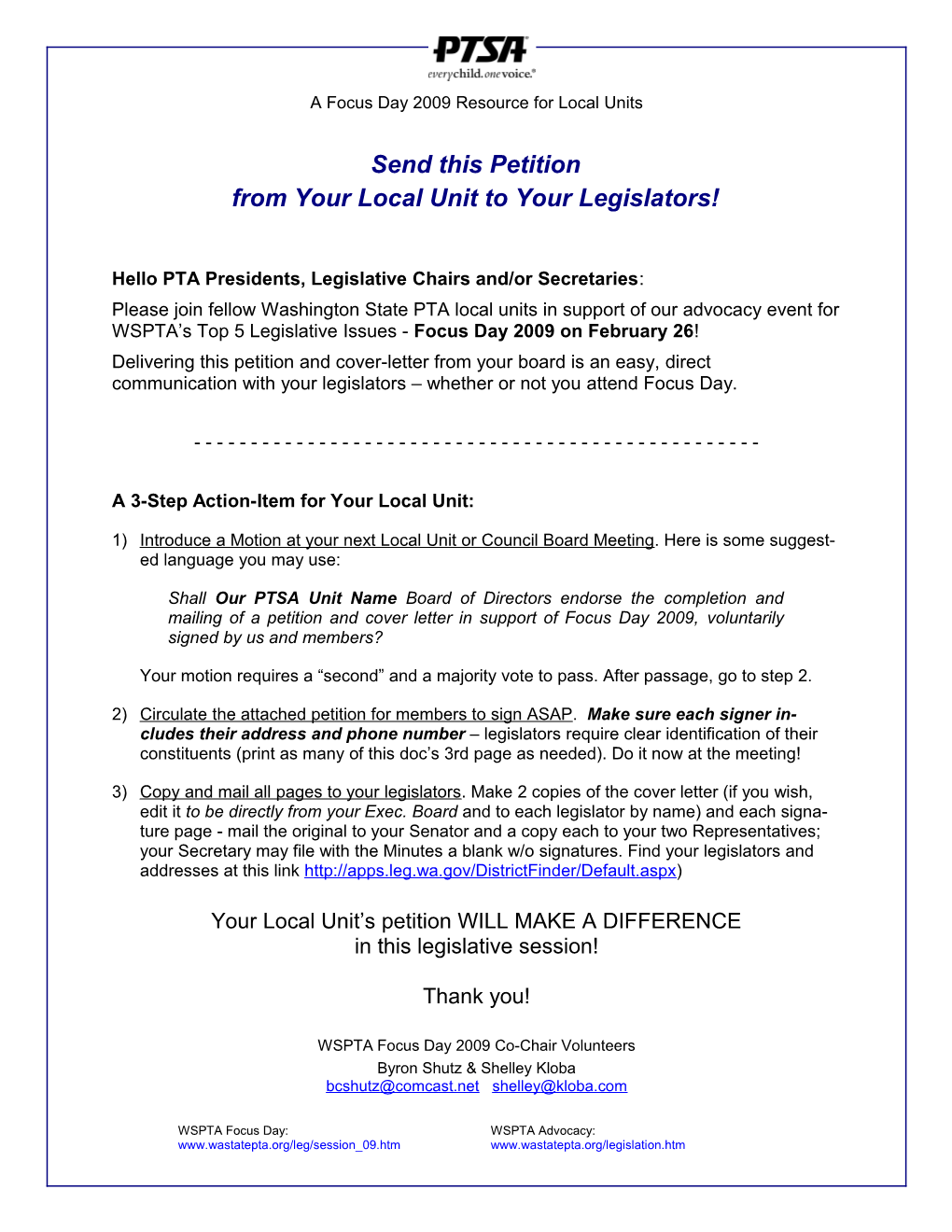 Petition & Cover Letter from LU to Legislators