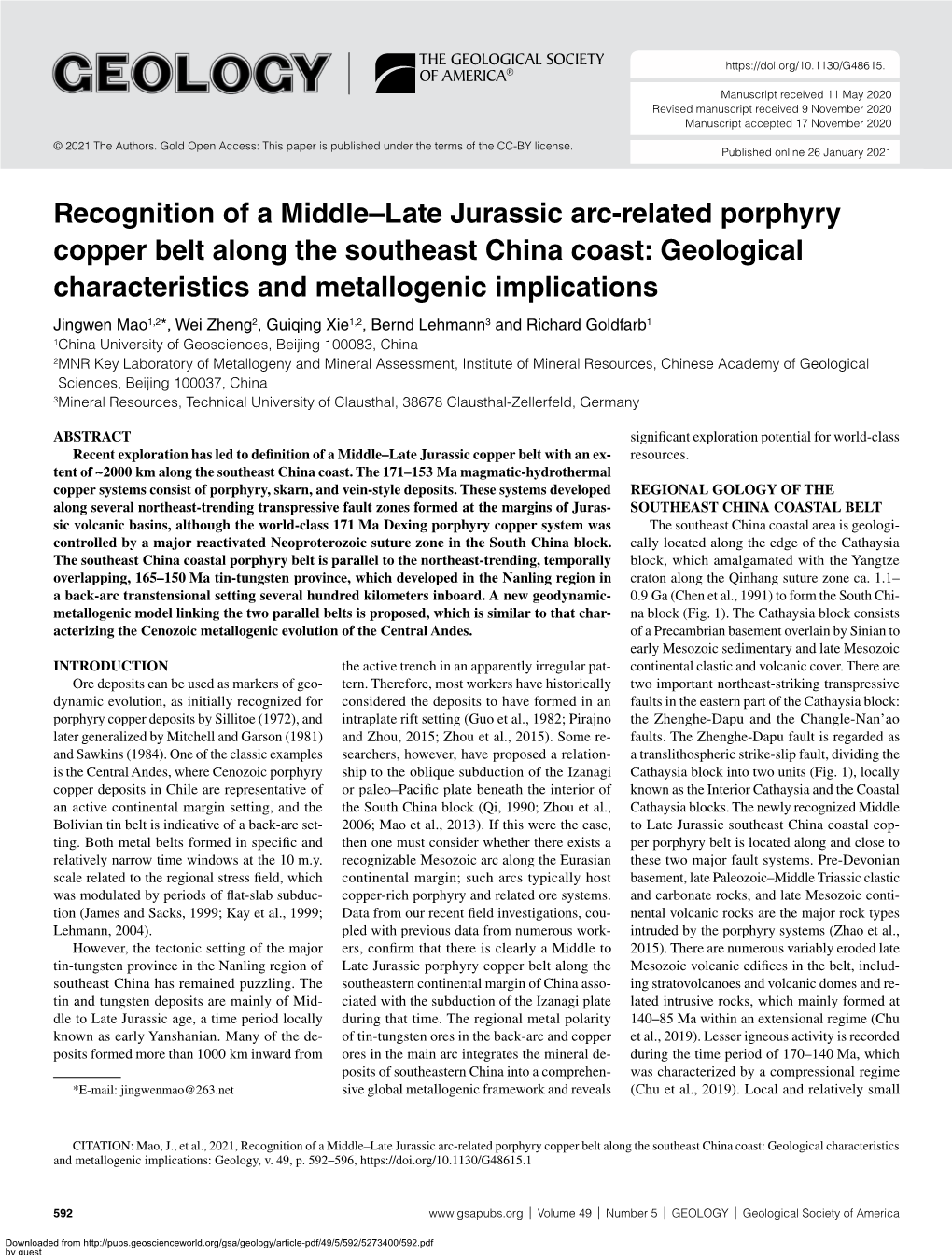 Recognition of a Middle–Late Jurassic Arc-Related Porphyry Copper Belt