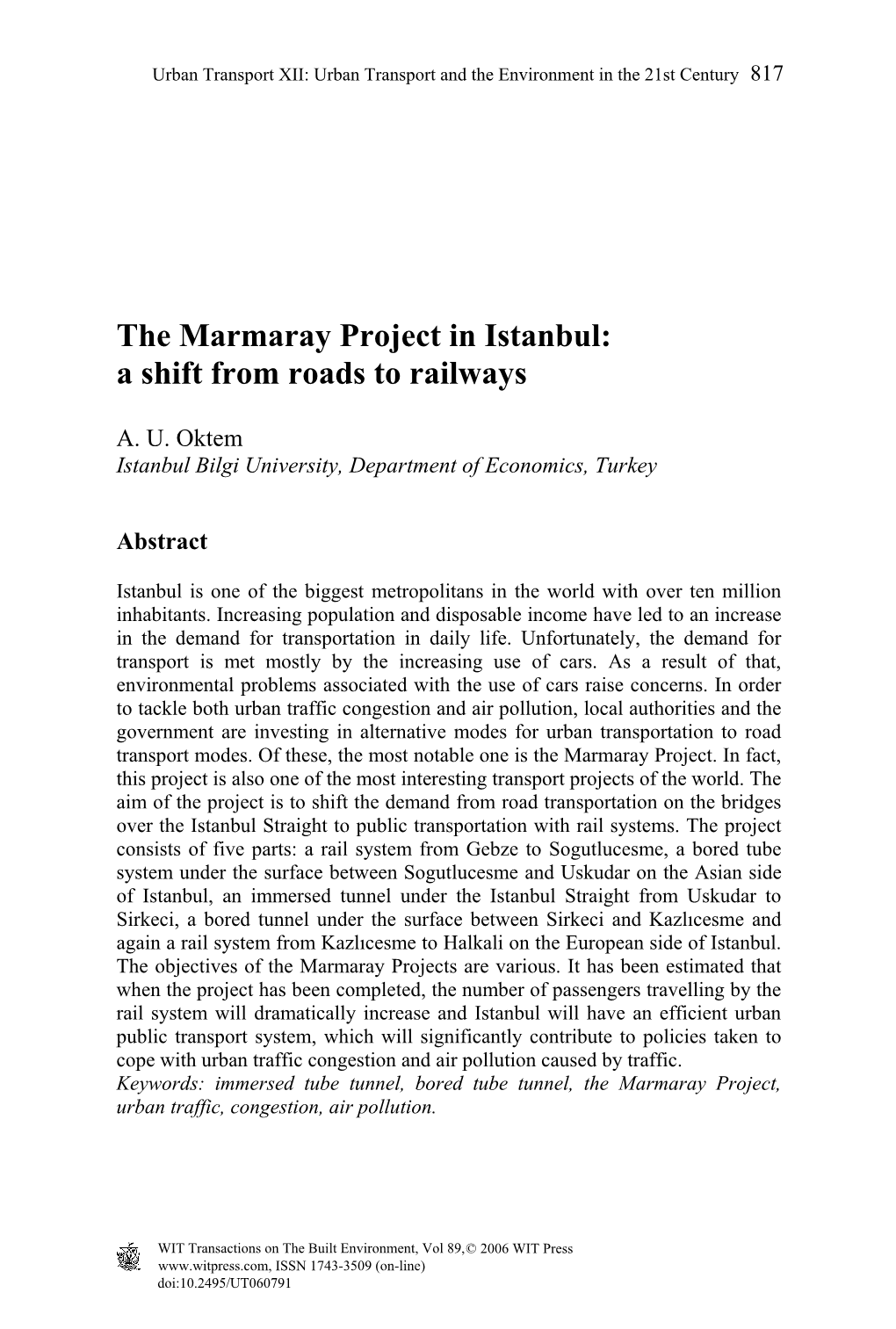 The Marmaray Project in Istanbul: a Shift from Roads to Railways