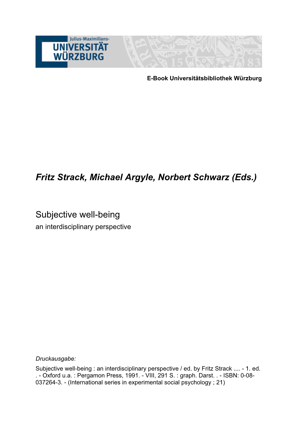 Fritz Strack, Michael Argyle, Norbert Schwarz (Eds.)