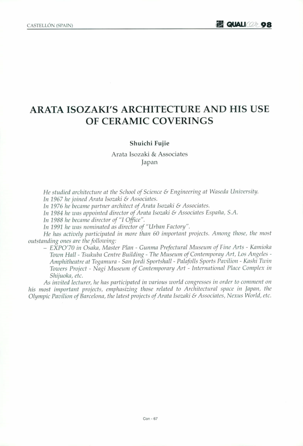 Arata Isozaki's Architecture and His Use of Ceramic Coverings