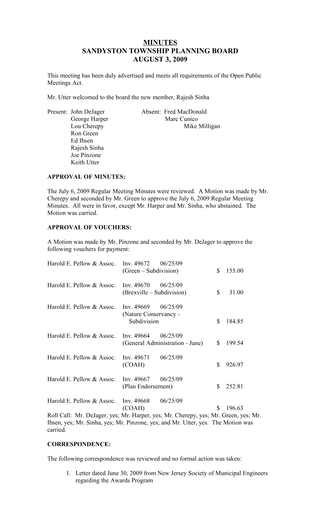 Sandyston Township Planning Board