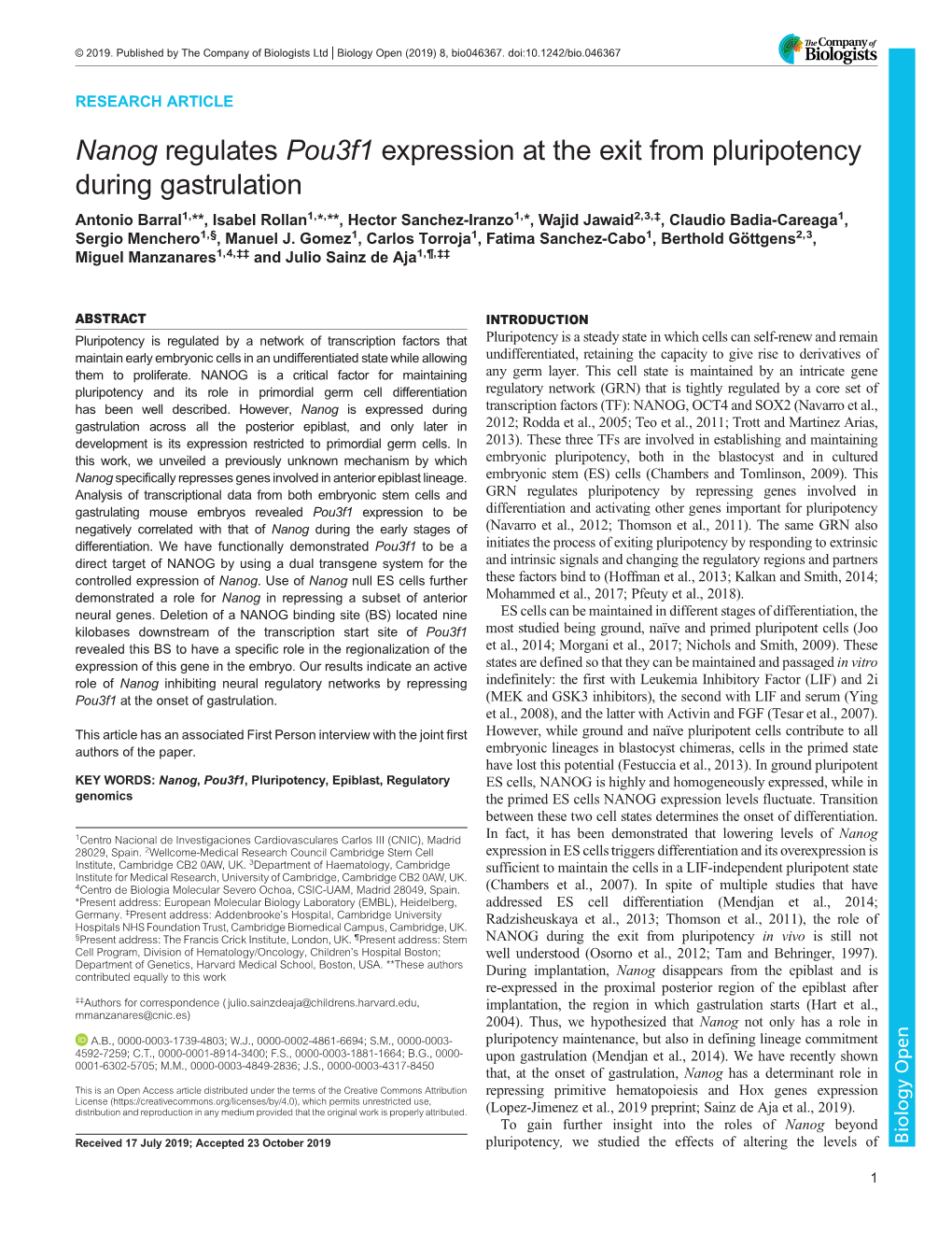 &lt;Italic&gt;Nanog&lt;/Italic&gt; Regulates &lt;Italic&gt;Pou3f1&lt;/Italic&gt; Expression