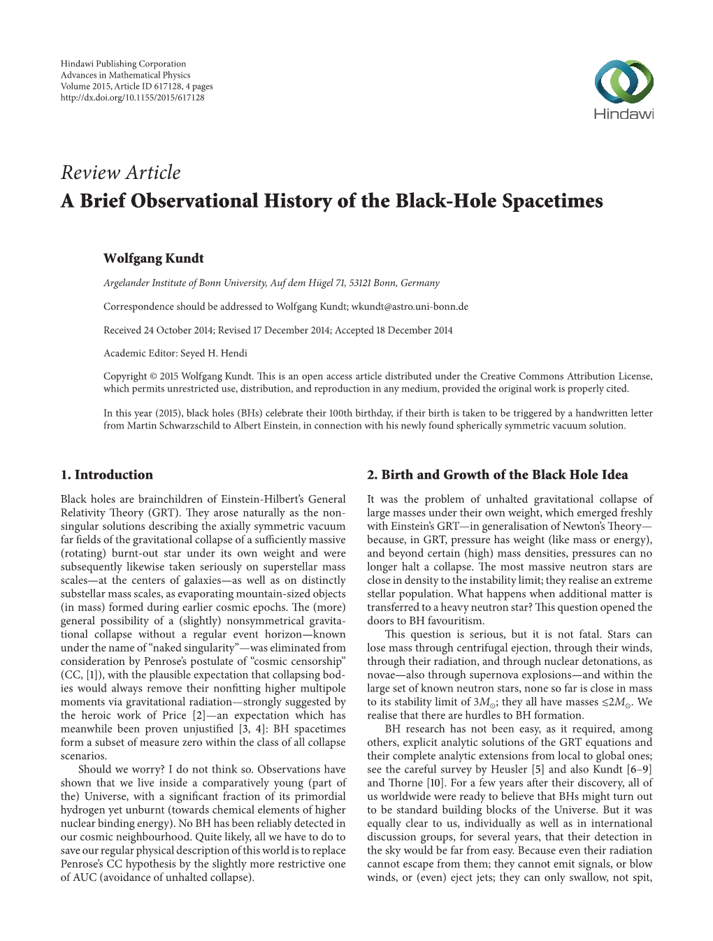 Review Article a Brief Observational History of the Black-Hole Spacetimes