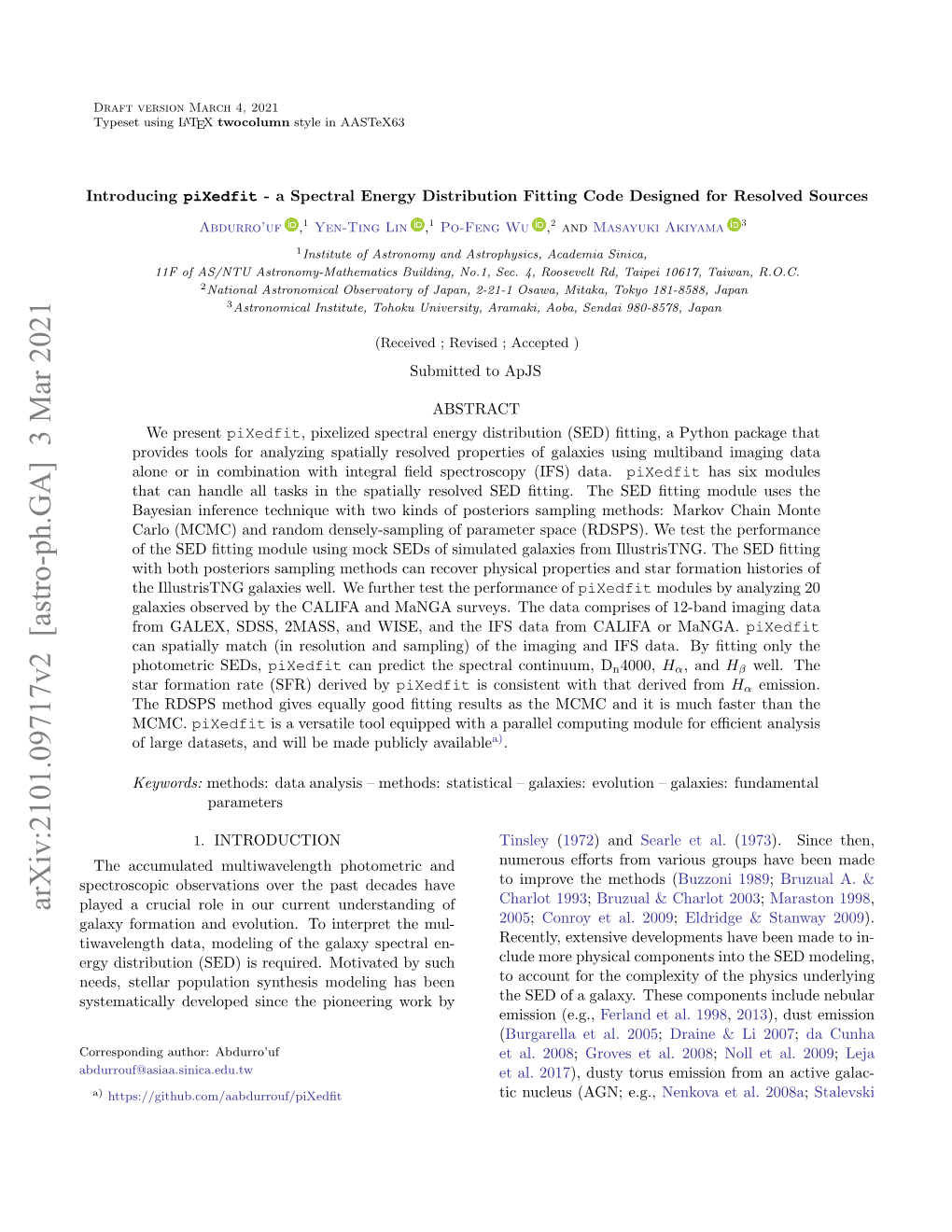 Arxiv:2101.09717V2 [Astro-Ph.GA] 3 Mar 2021 Played a Crucial Role in Our Current Understanding of Galaxy Formation and Evolution