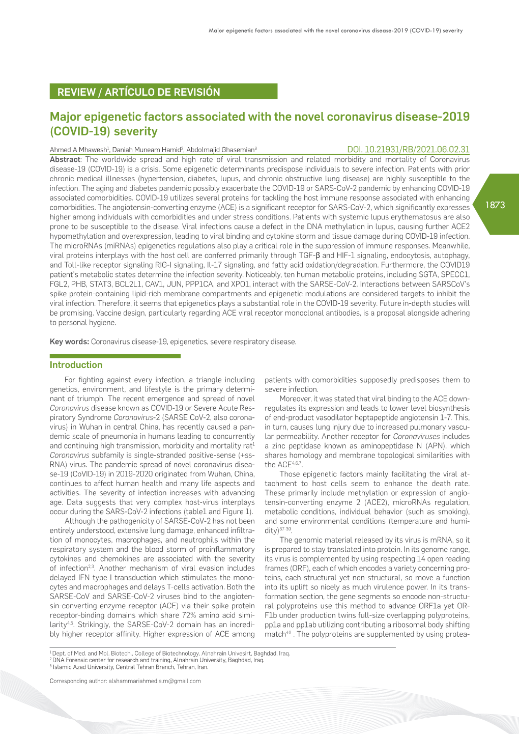 Major Epigenetic Factors Associated with the Novel Coronavirus Disease-2019 (COVID-19) Severity