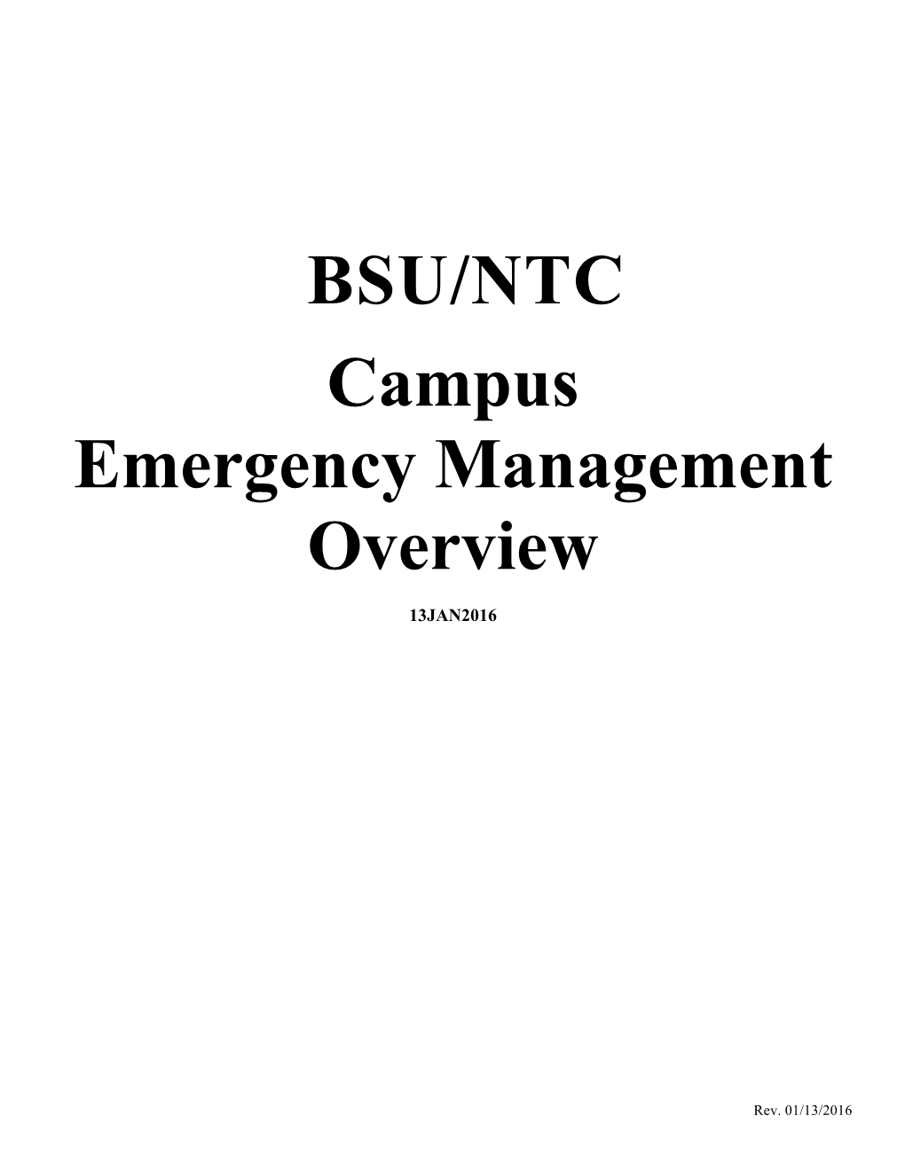 BSU-NTC Emergency Management Overview, 2016-1-13