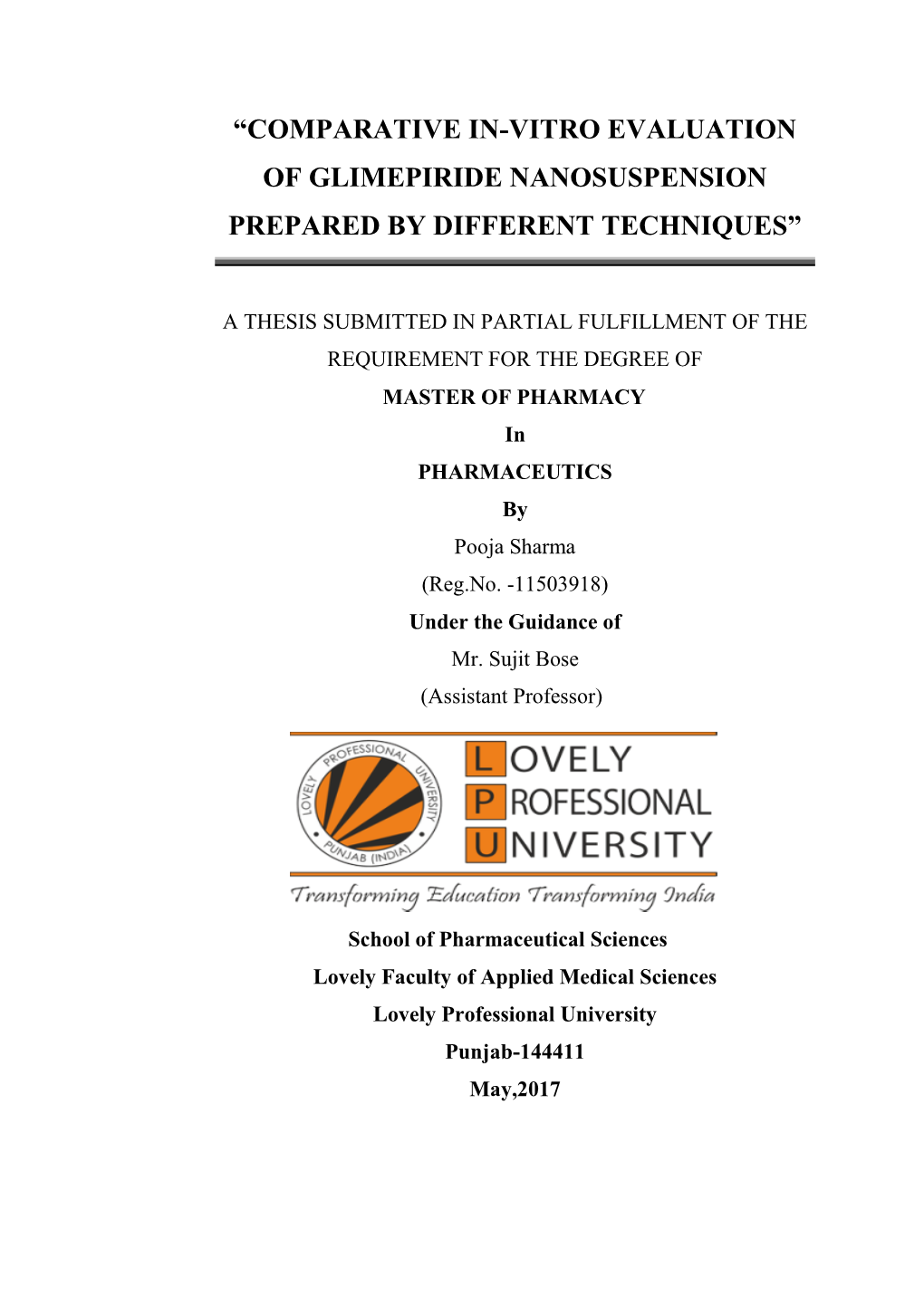 “Comparative In-Vitro Evaluation of Glimepiride Nanosuspension Prepared by Different Techniques”