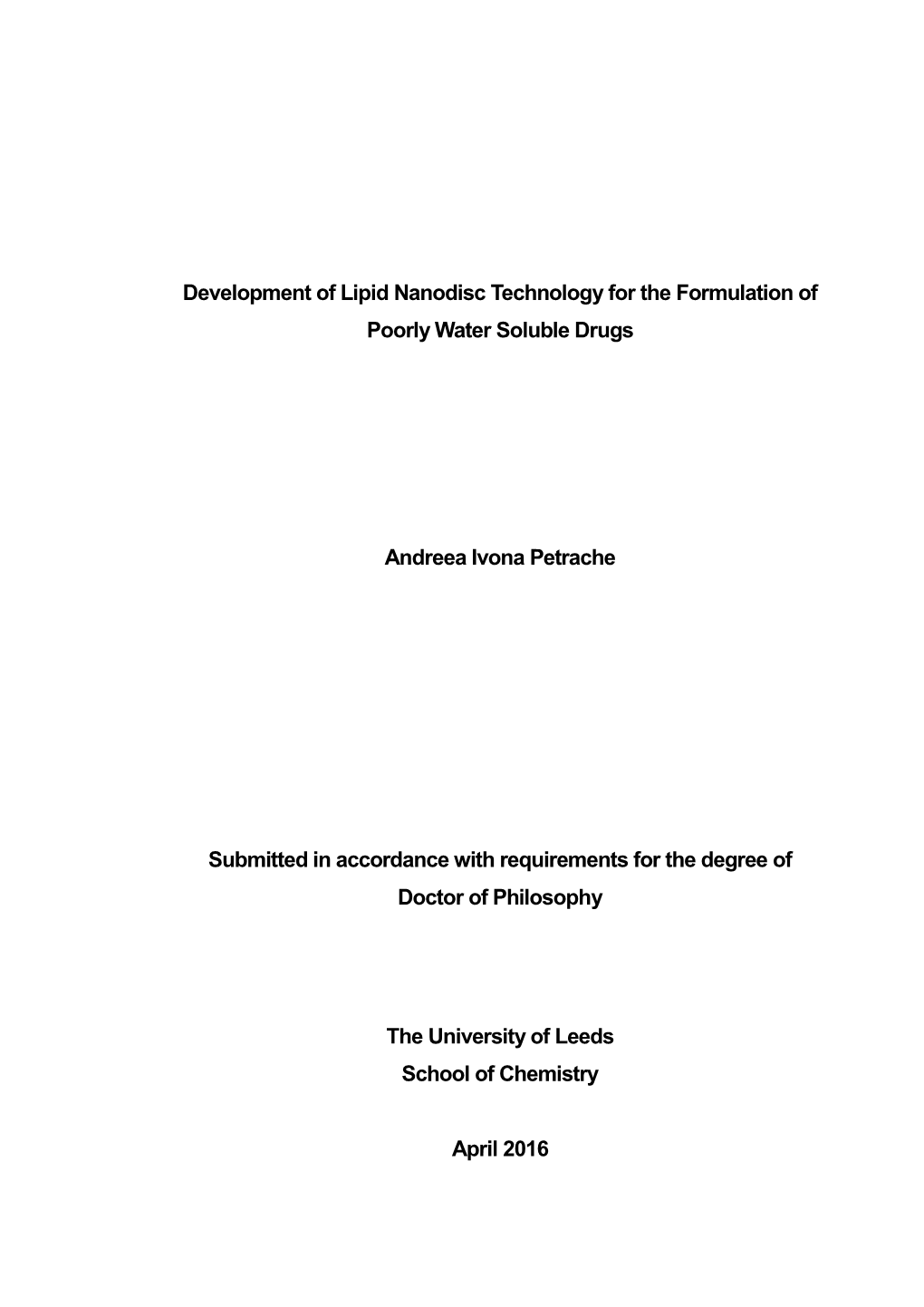 Development of Lipid Nanodisc Technology for the Formulation of Poorly Water Soluble Drugs