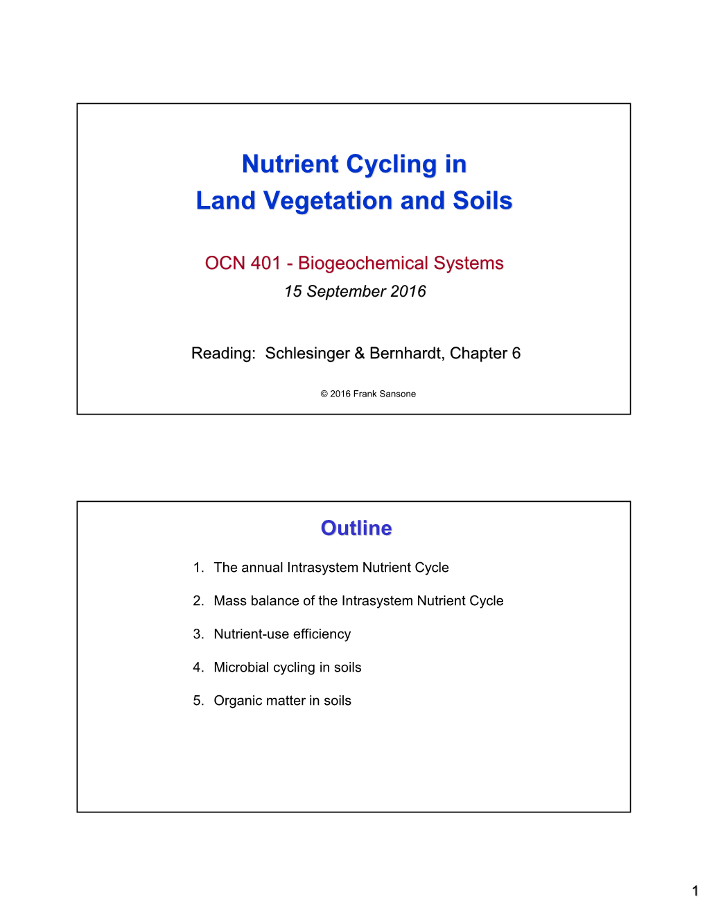 Nutrient Cycling in Land Vegetation and Soils