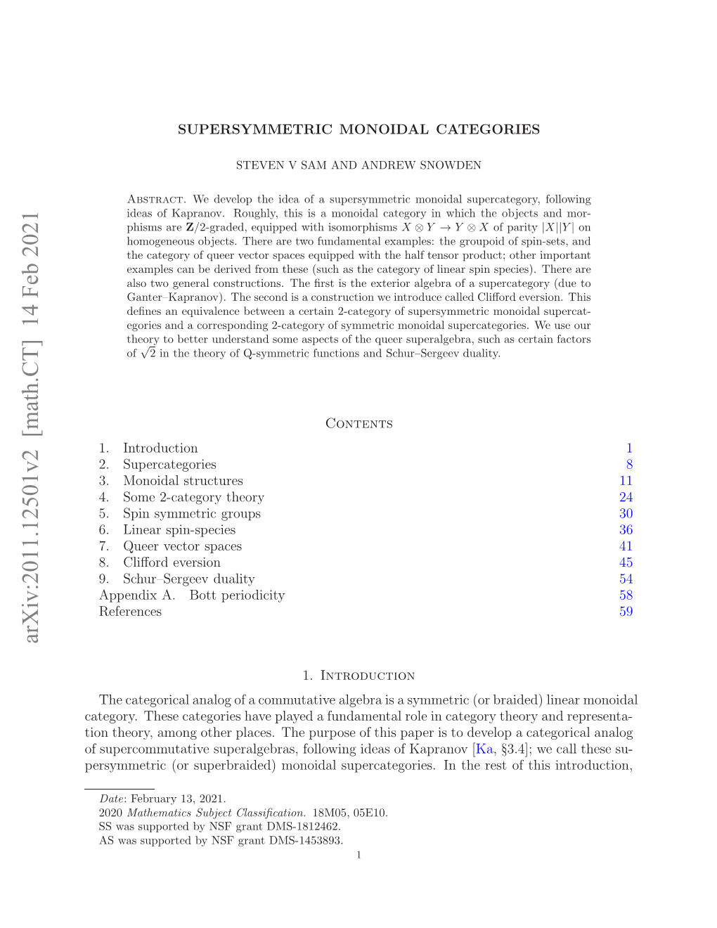 Arxiv:2011.12501V2 [Math.CT] 14 Feb 2021 Esmerc(Rsprrie)Mnia Uectgre.I T in Supercategories