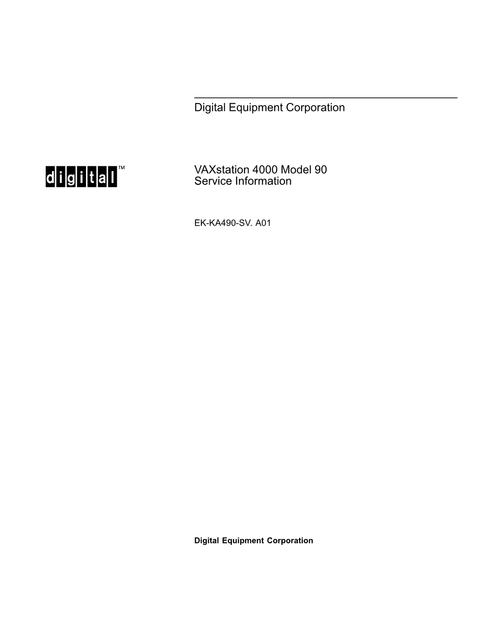 Digital Equipment Corporation Vaxstation 4000 Model 90 Service