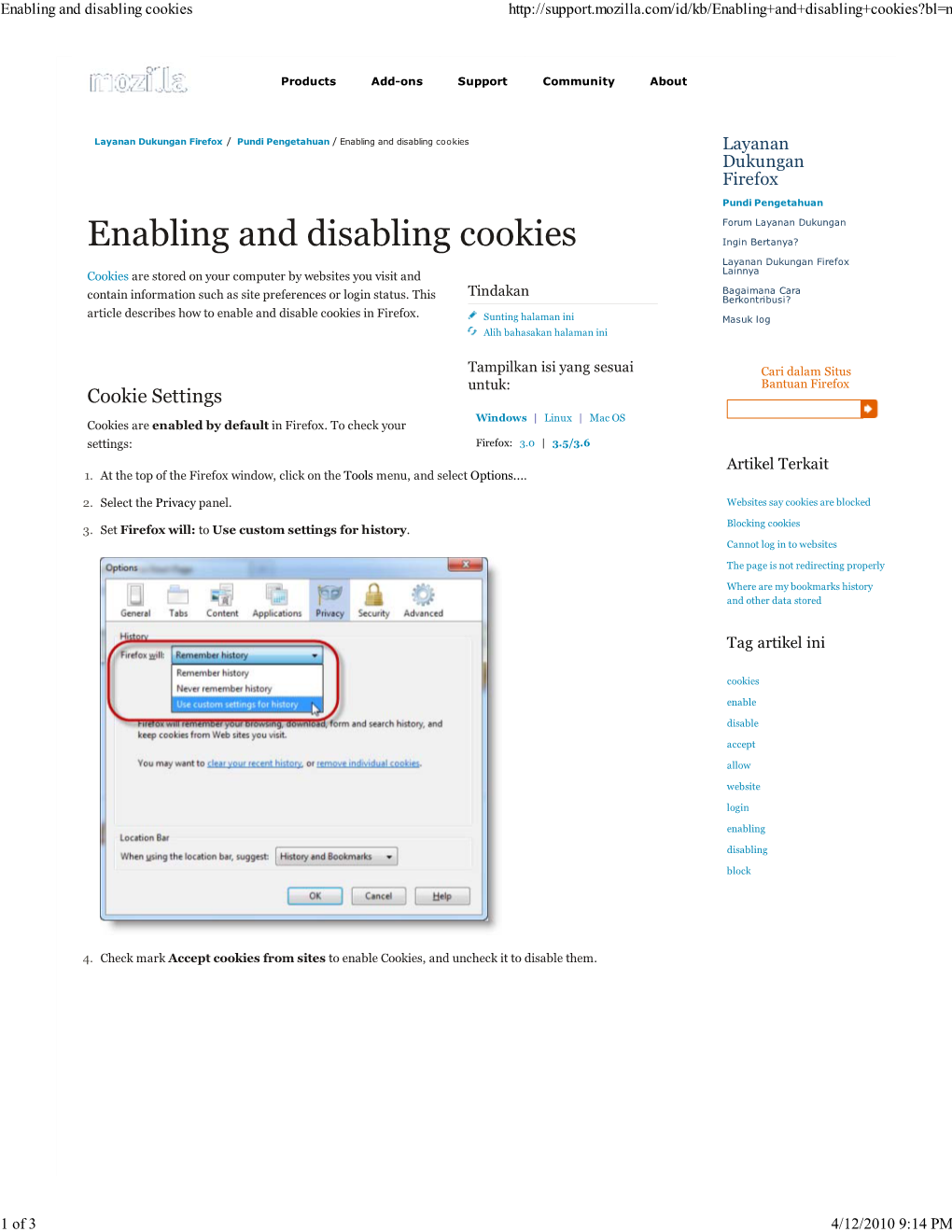 Enabling and Disabling Cookies