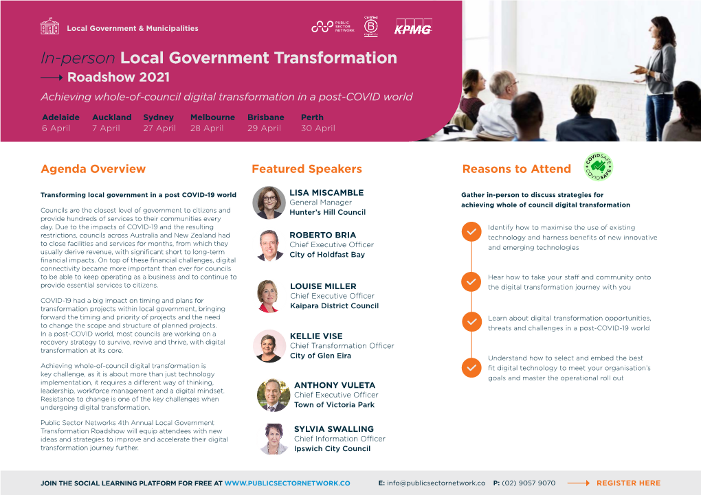 In-Person Local Government Transformation Roadshow 2021 Achieving Whole-Of-Council Digital Transformation in a Post-COVID World