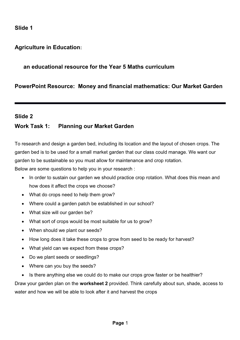 Year 5 Maths - Tasks Design And Make A Financial Plan For A Market Garden