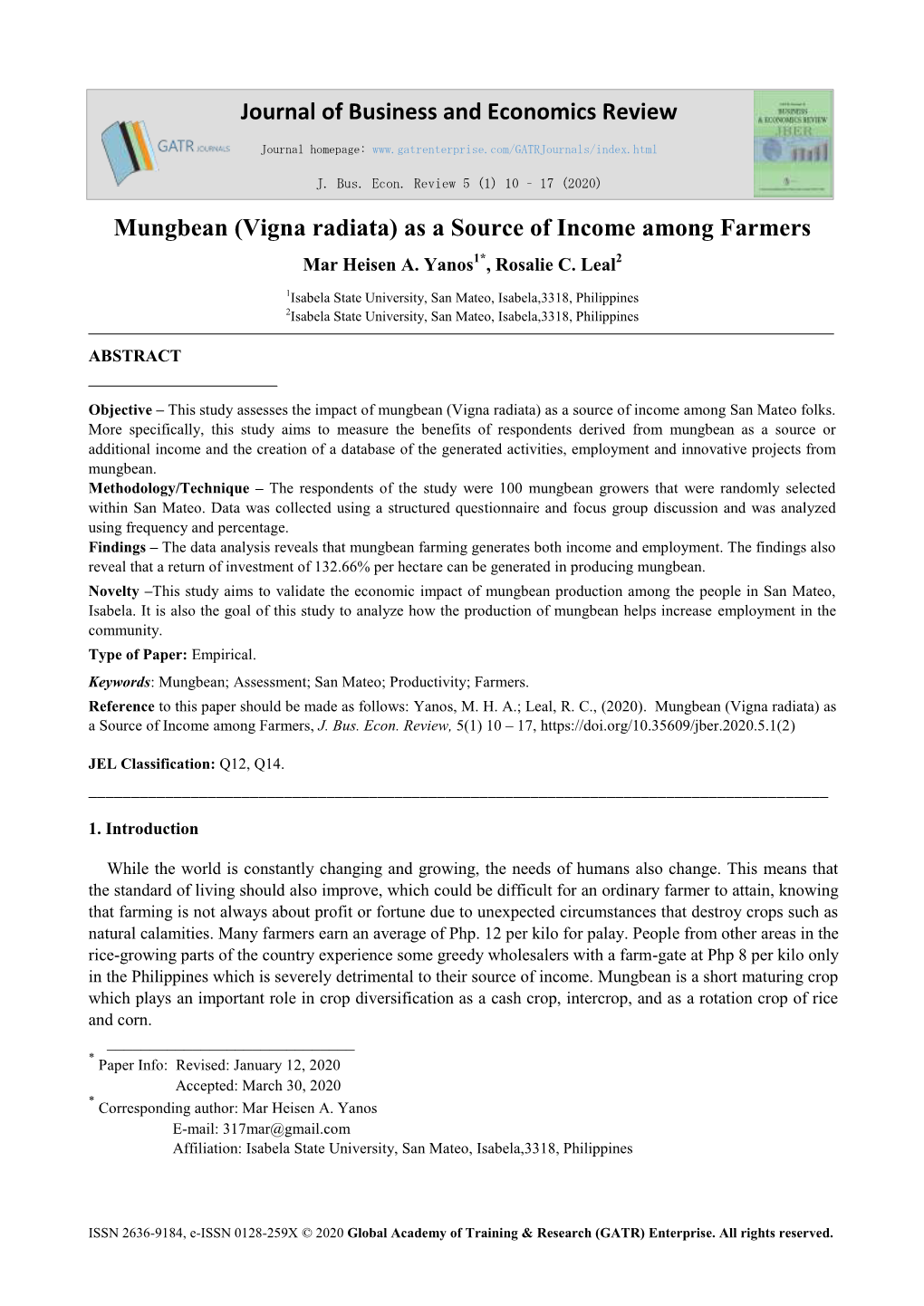 Vigna Radiata) As a Source of Income Among Farmers