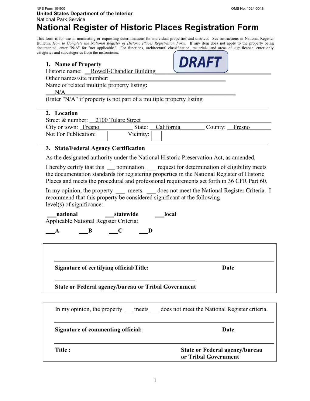 Attachment J Draft NRHP Form Rowell-Chandler Building