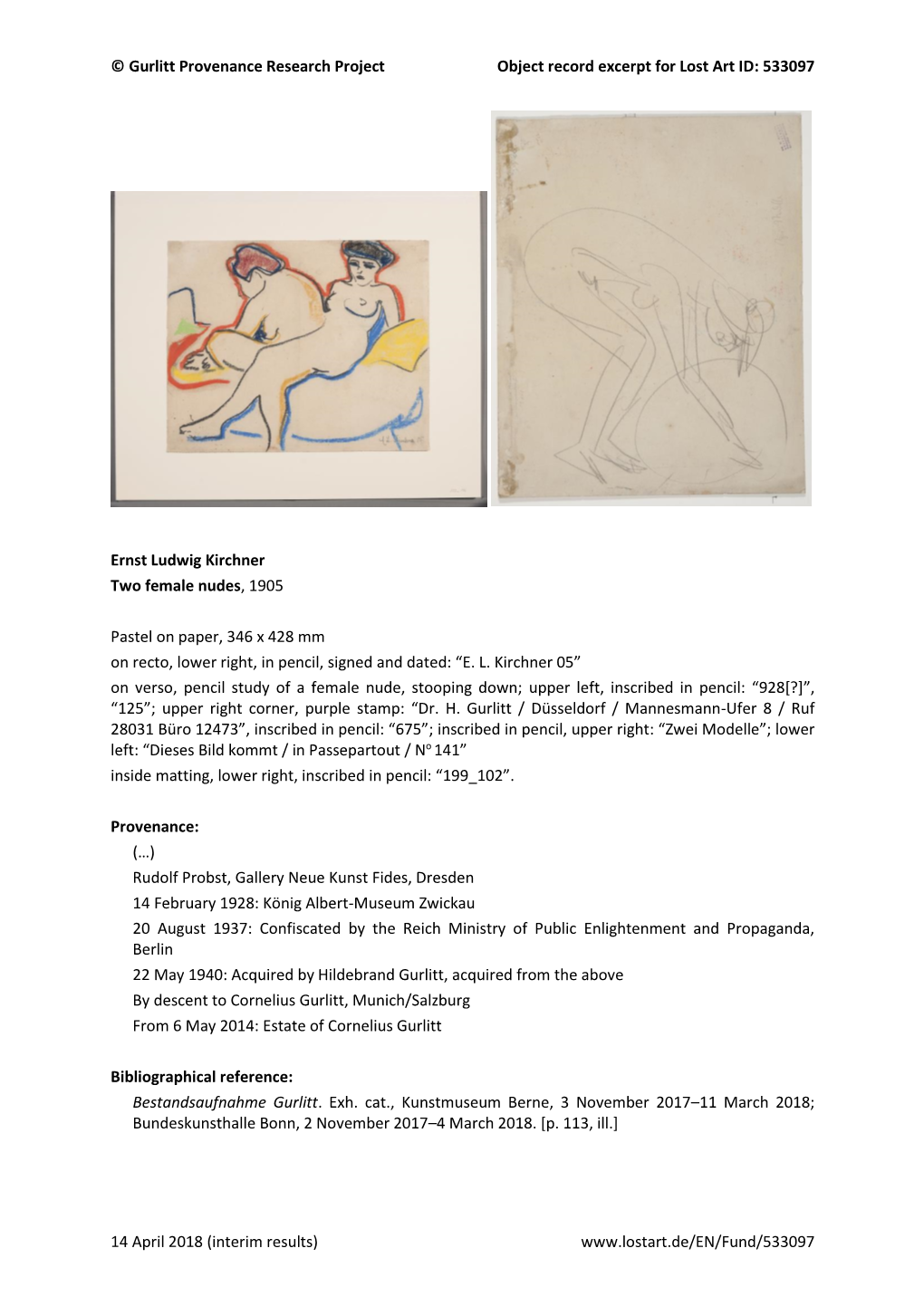 © Gurlitt Provenance Research Project Object Record Excerpt for Lost Art ID: 533097 14 April 2018 (Interim Results)