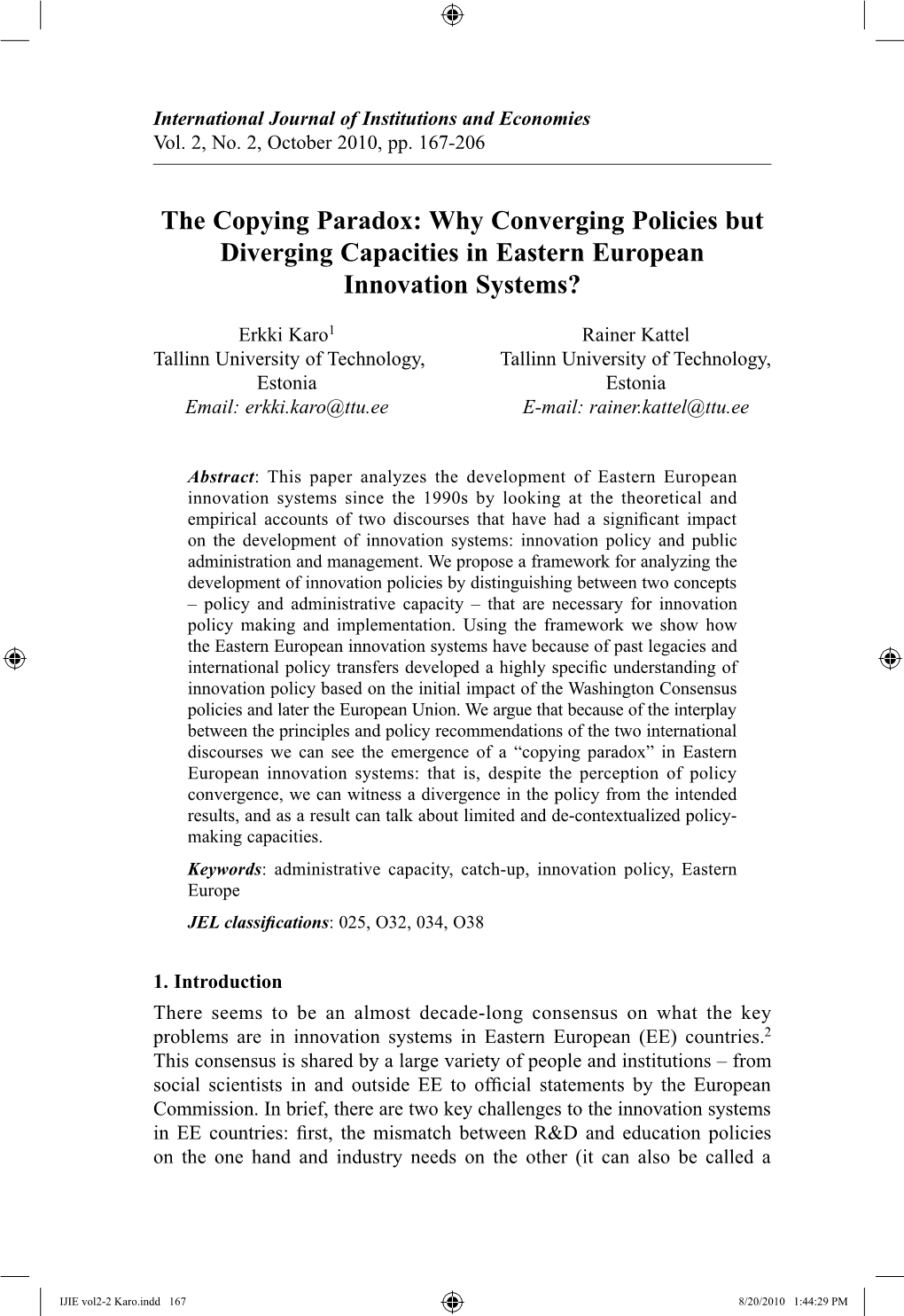 Why Converging Policies but Diverging Capacities in Eastern European Innovation Systems?