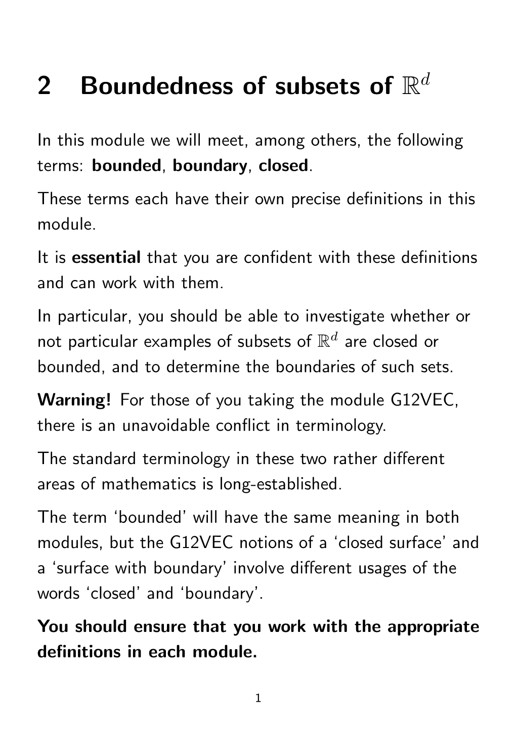 2 Boundedness of Subsets of Rd