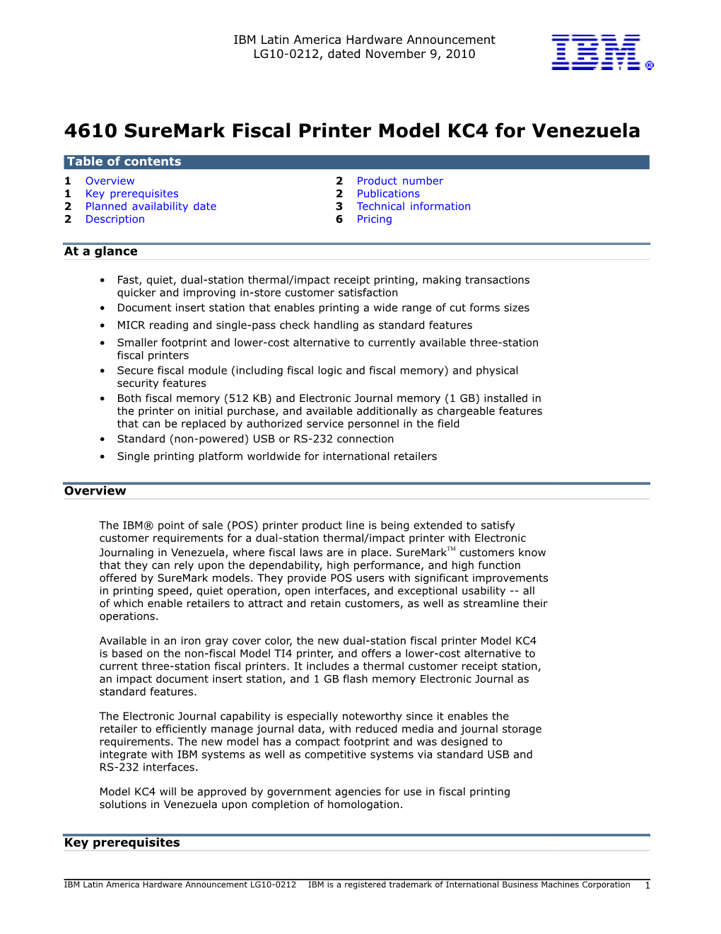 4610 Suremark Fiscal Printer Model KC4 for Venezuela