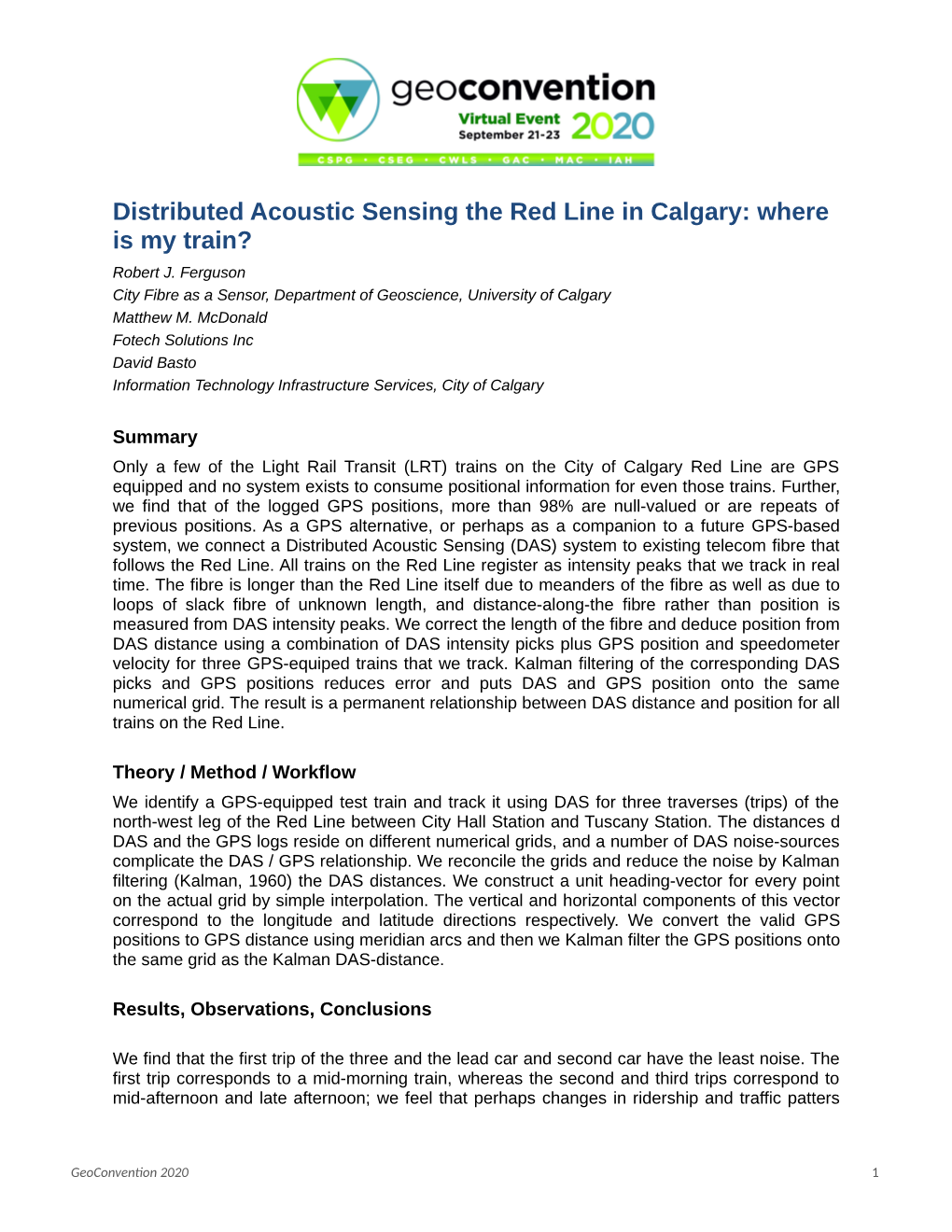 Distributed Acoustic Sensing the Red Line in Calgary: Where Is My Train? Robert J