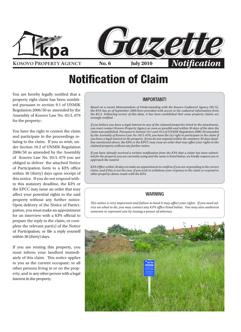 Notification of Claim