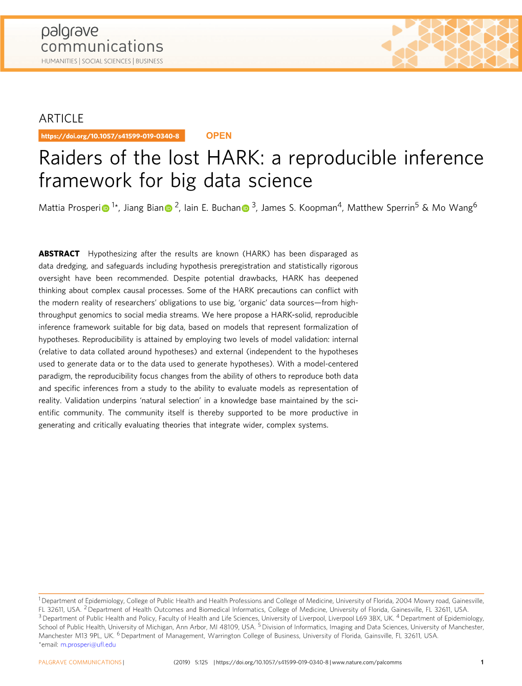 Raiders of the Lost HARK: a Reproducible Inference Framework for Big Data Science