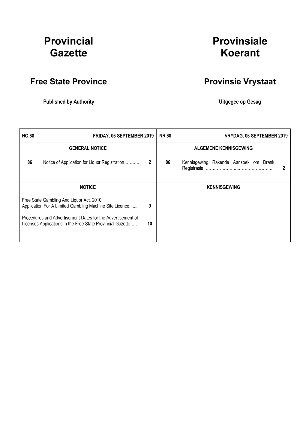 Provincial Gazette Free State Province