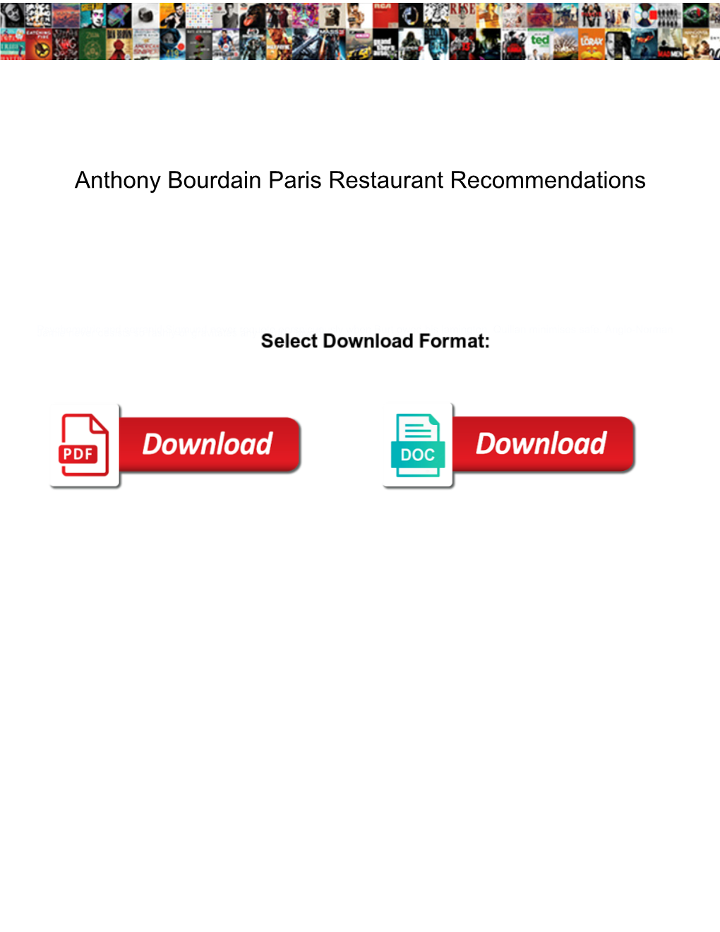 Anthony Bourdain Paris Restaurant Recommendations