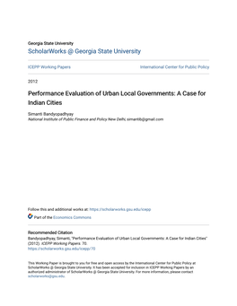 Performance Evaluation of Urban Local Governments: a Case for Indian Cities