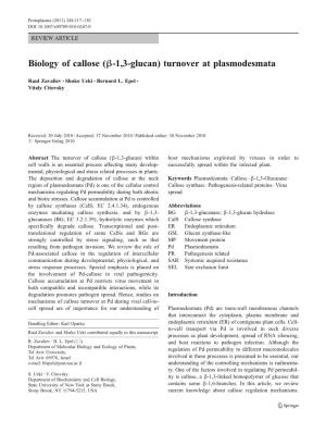 Biology of Callose (Β-1,3-Glucan) Turnover at Plasmodesmata