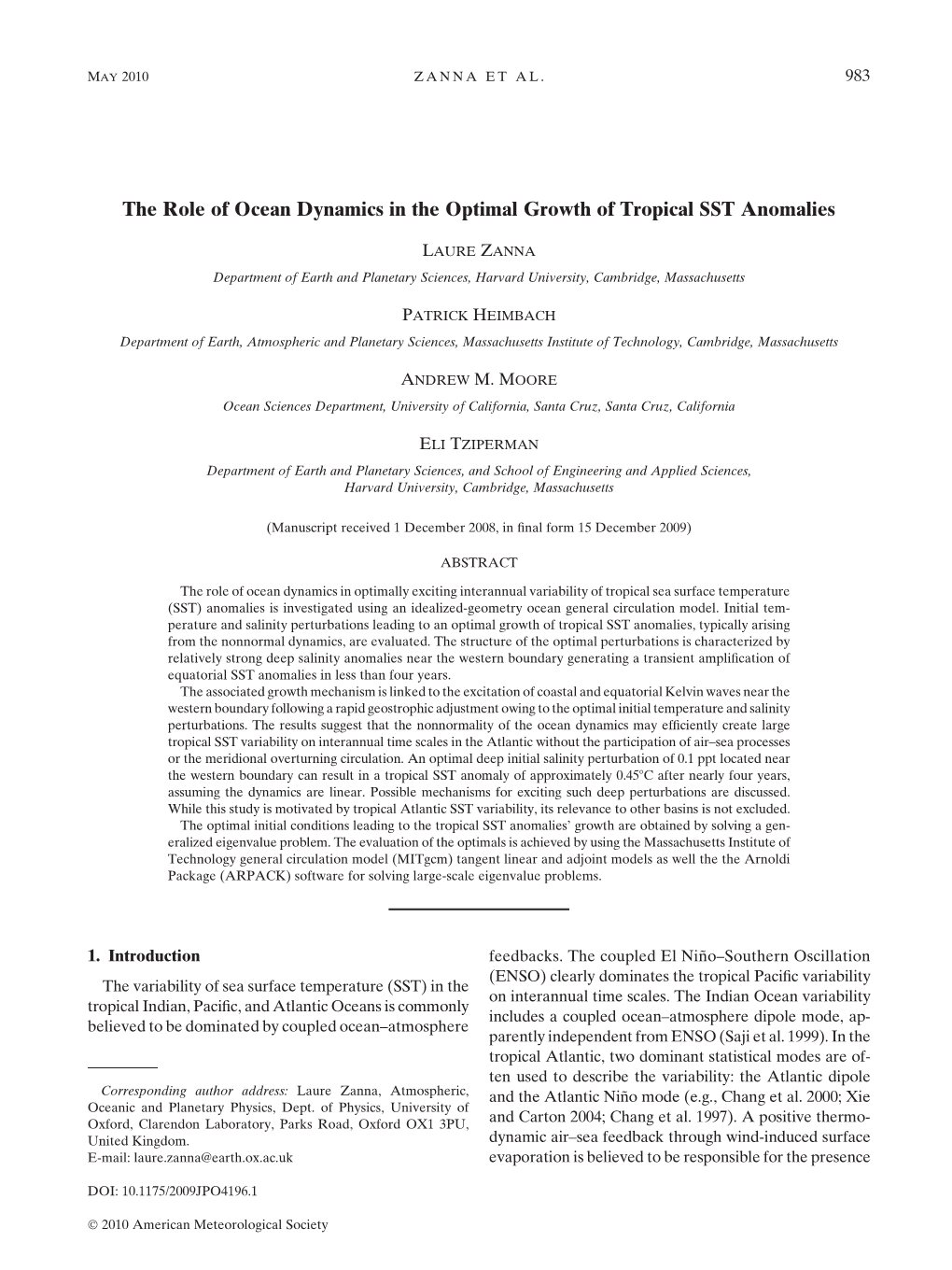 The Role of Ocean Dynamics in the Optimal Growth of Tropical SST Anomalies