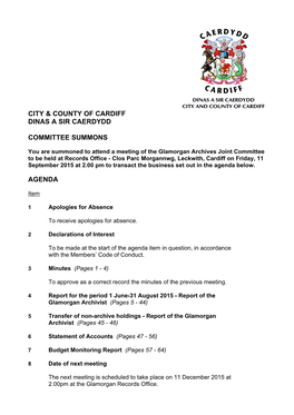 Agenda Document for Glamorgan Archives Joint Committee, 11/09