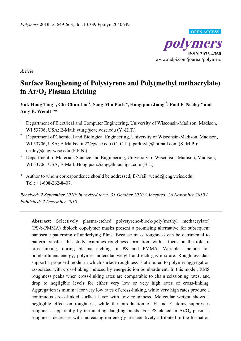 Surface Roughening of Polystyrene and Poly(Methyl Methacrylate) in Ar/O2 Plasma Etching