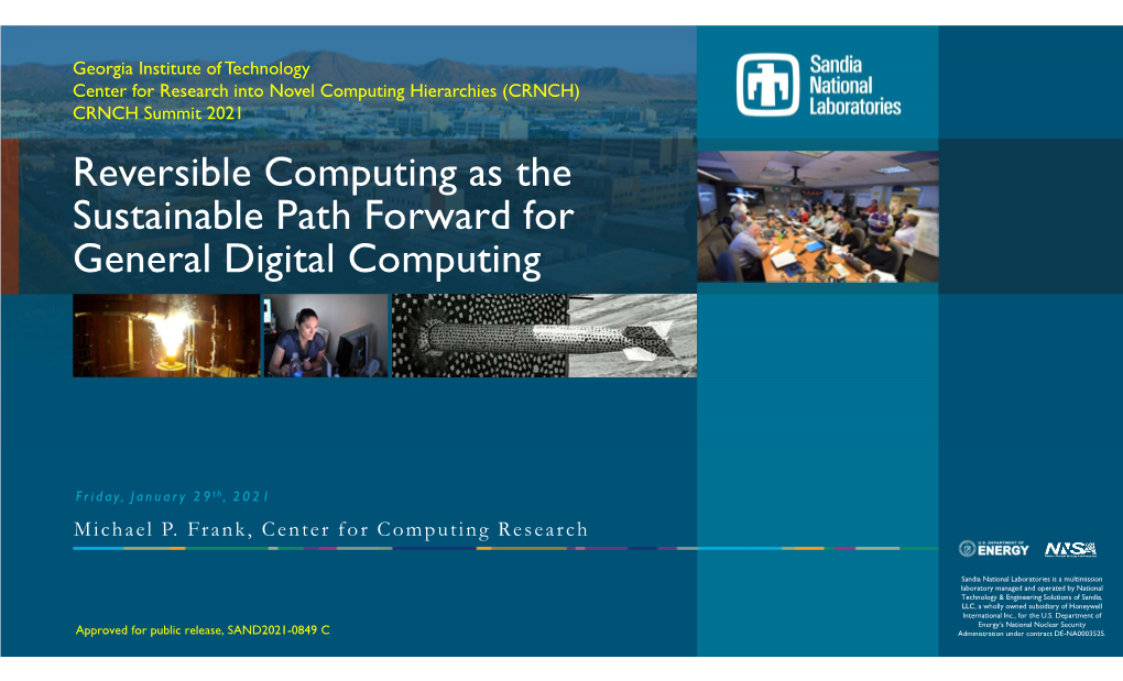 Reversible Computing As the Sustainable Path Forward for General Digital Computing