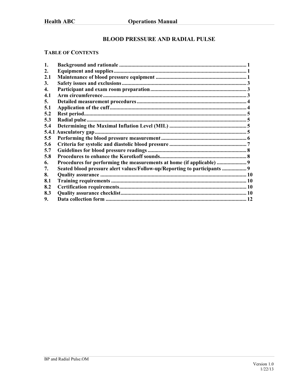 Blood Pressure and Radial Pulse