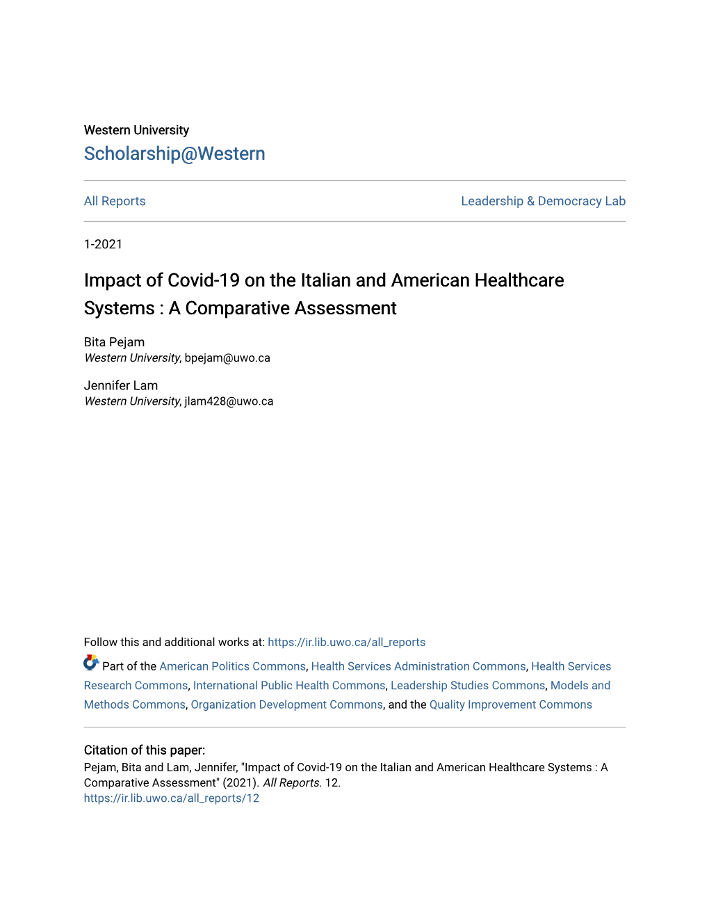 Impact of Covid-19 on the Italian and American Healthcare Systems : a Comparative Assessment