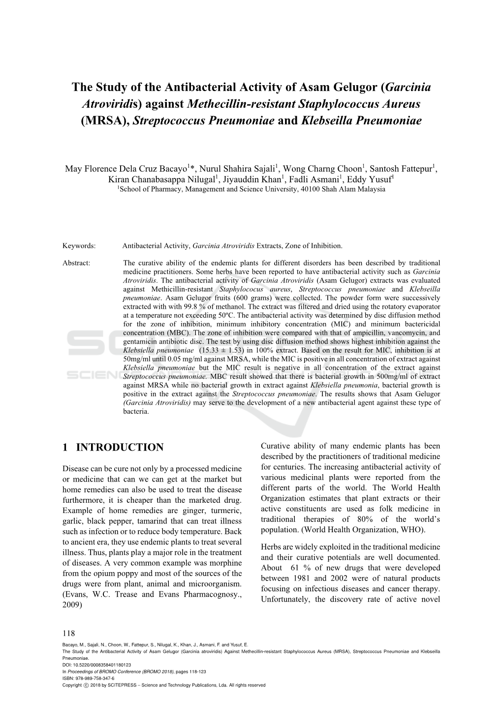 Garcinia Atroviridis) Against Methecillin-Resistant Staphylococcus Aureus (MRSA), Streptococcus Pneumoniae and Klebseilla Pneumoniae