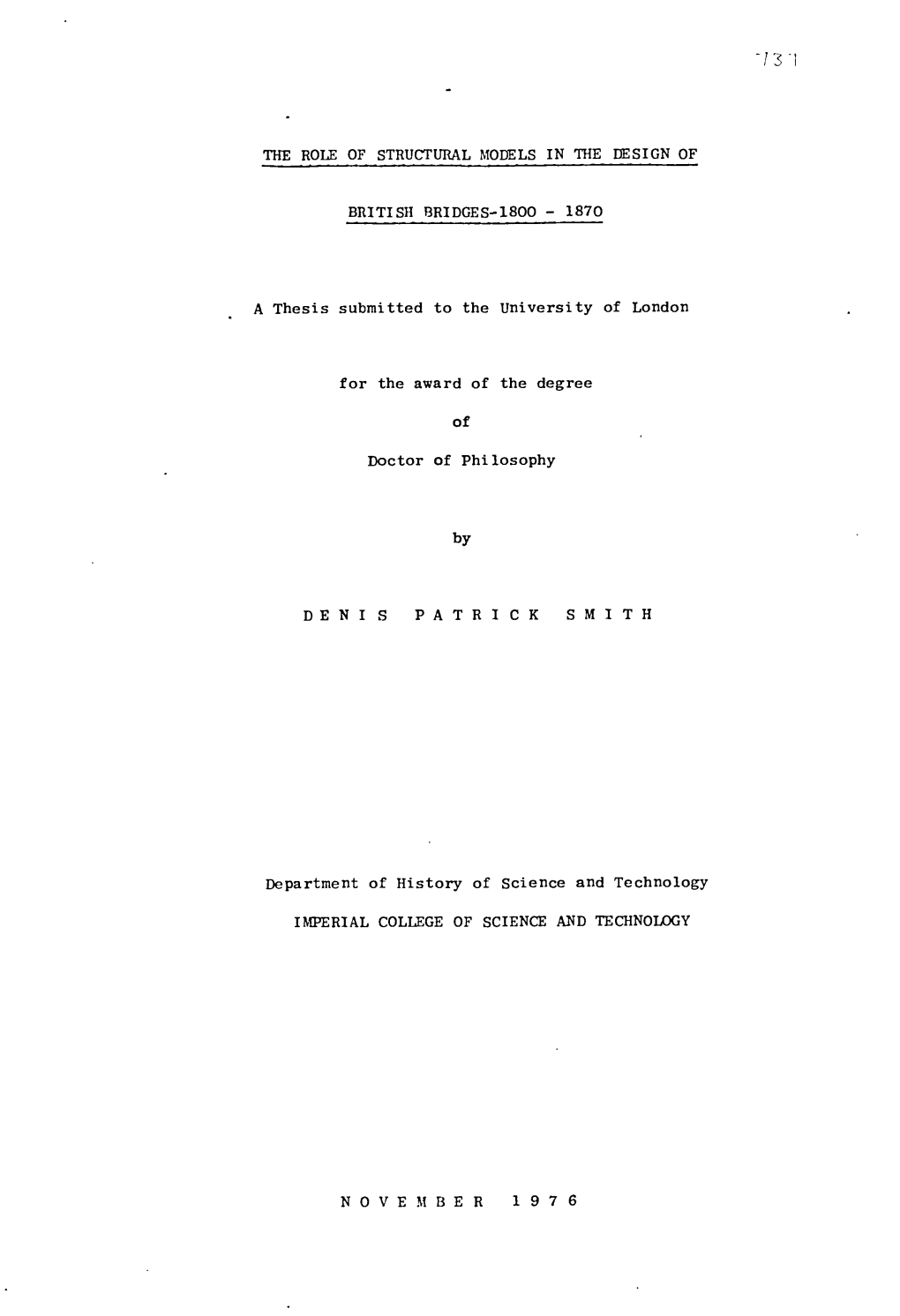 1870 a Thesis Submitted to the University of London F