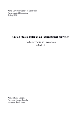 United States Dollar As an International Currency