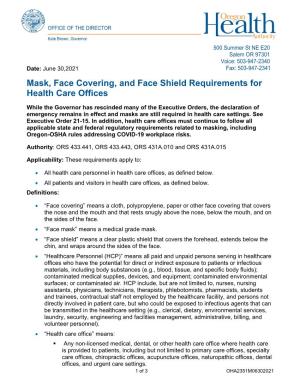OHA's Mask, Face Covering, and Face Shield Requirements for Health Care
