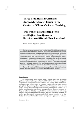 Three Traditions in Christian Approach to Social Issues in the Context of Church’S Social Teaching