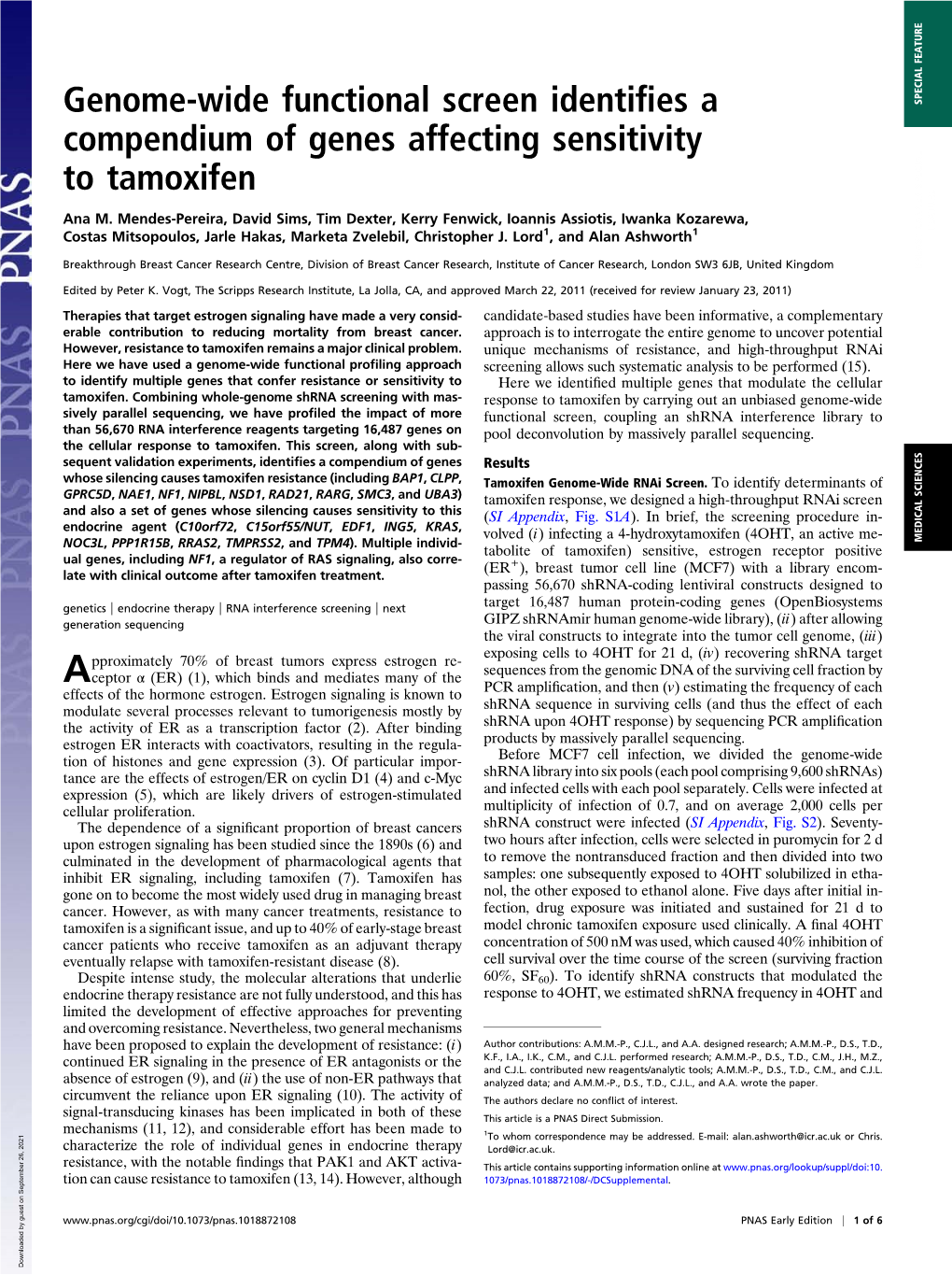 Genome-Wide Functional Screen Identifies a Compendium of Genes