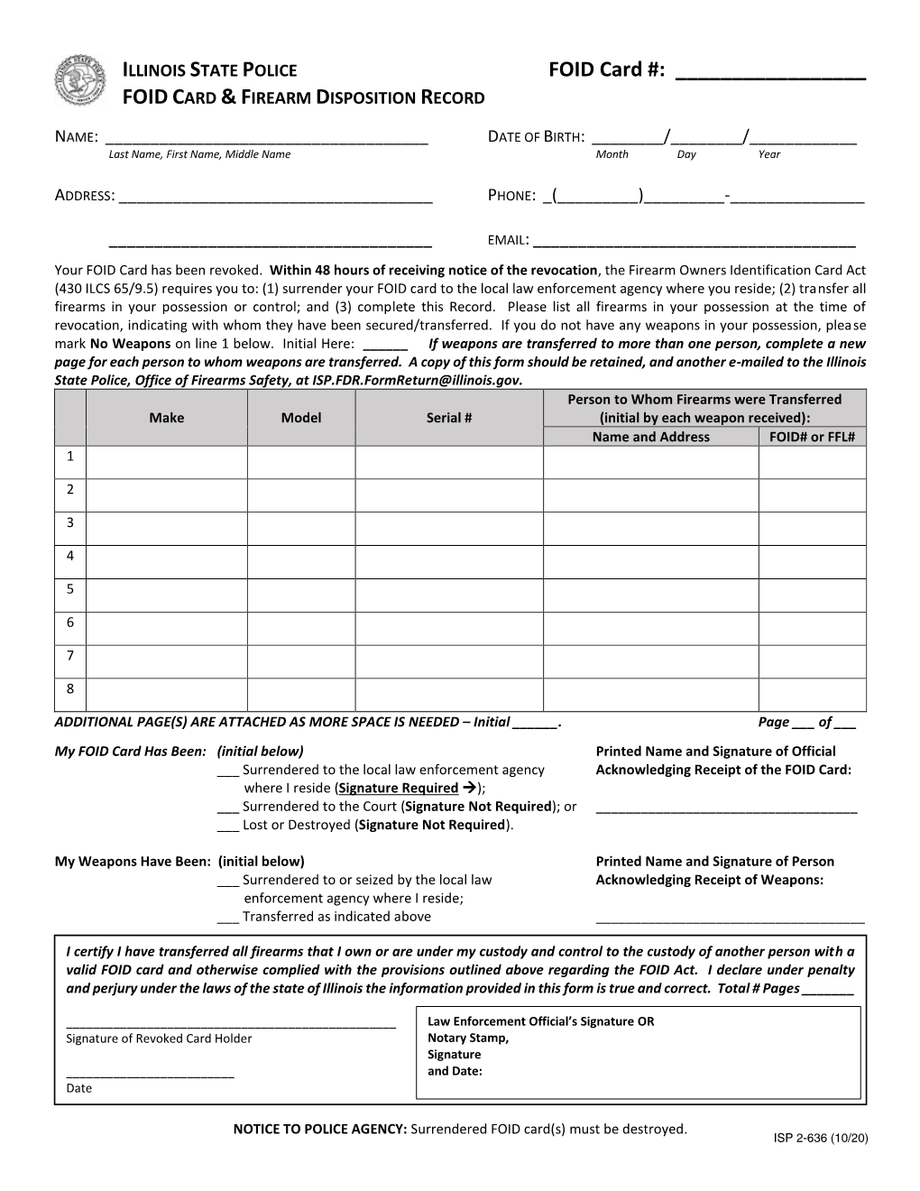 Firearms Disposition Record