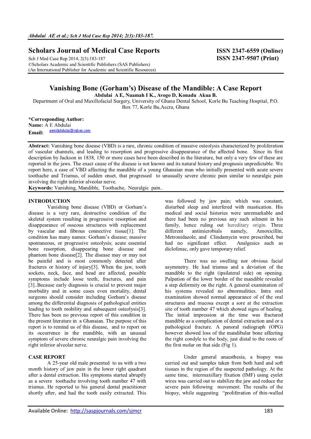 Gorham S Disease Of The Mandible A Case Report Docslib