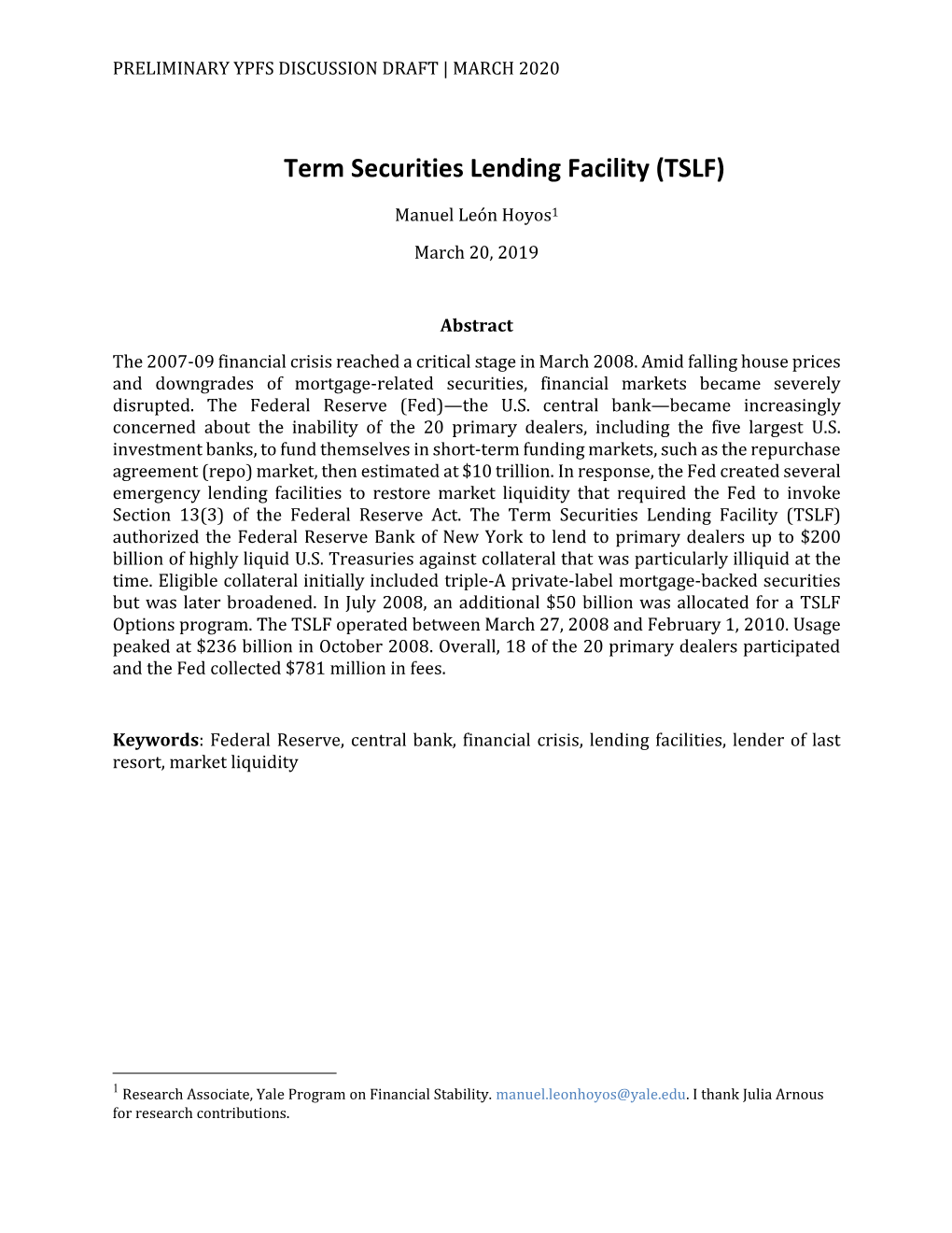 Term Securities Lending Facility (TSLF)